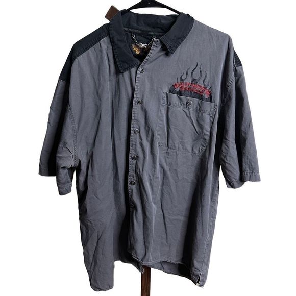 Harley Davidson Motorcycle Black & Gray Garage Shirt Flames - Picture 1 of 6